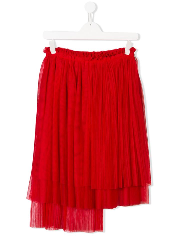 Msgm Kids Teen Asymmetric Pleated Skirt - Red