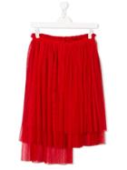 Msgm Kids Teen Asymmetric Pleated Skirt - Red