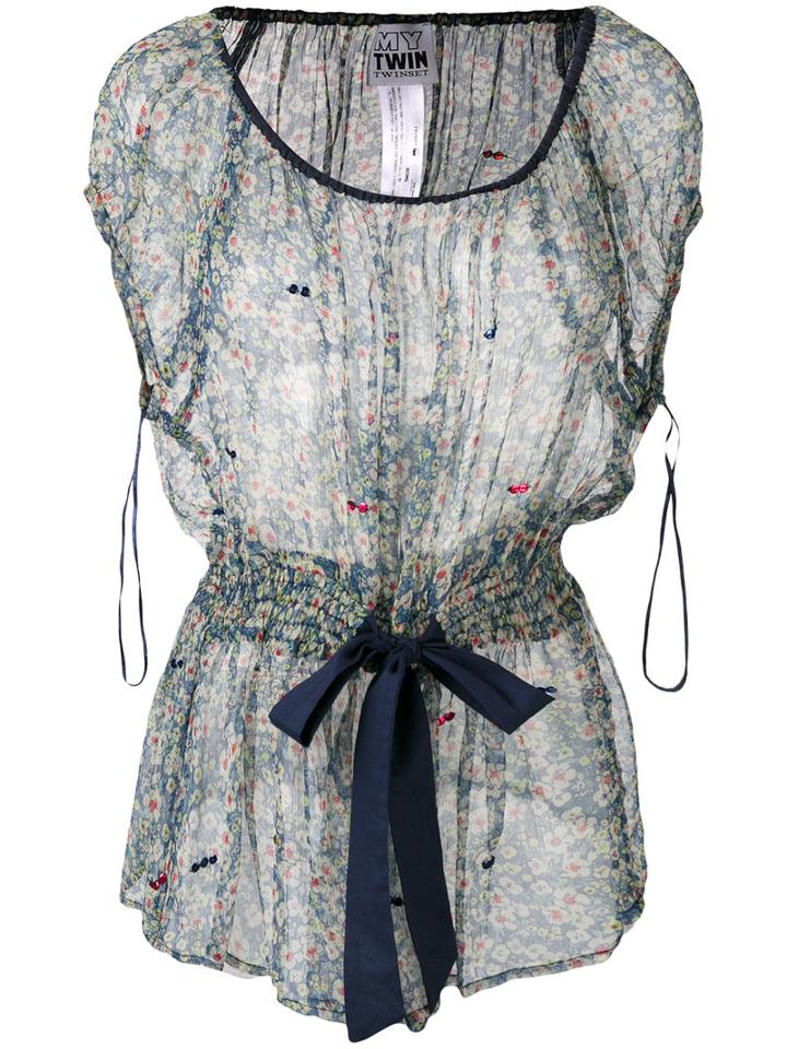 Twin-set - Floral Print Sheer Blouse - Women - Cotton/viscose - Xs, Blue, Cotton/viscose