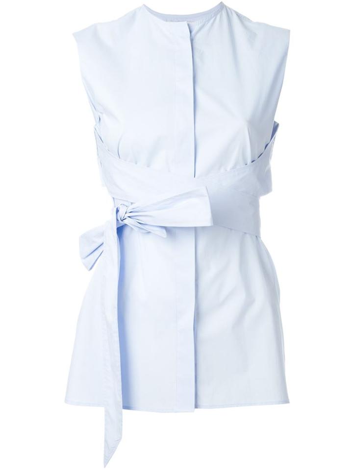 Each X Other Belted Wrap Sleeveless Blouse, Women's, Size: S, Blue, Cotton