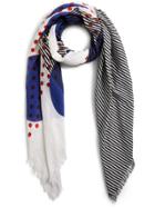 Burberry Stripe And Dot Print Scarf - Blue