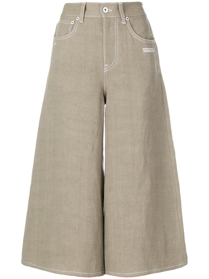 Off-white Cropped Wide Leg Jeans - Nude & Neutrals