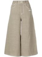Off-white Cropped Wide Leg Jeans - Nude & Neutrals