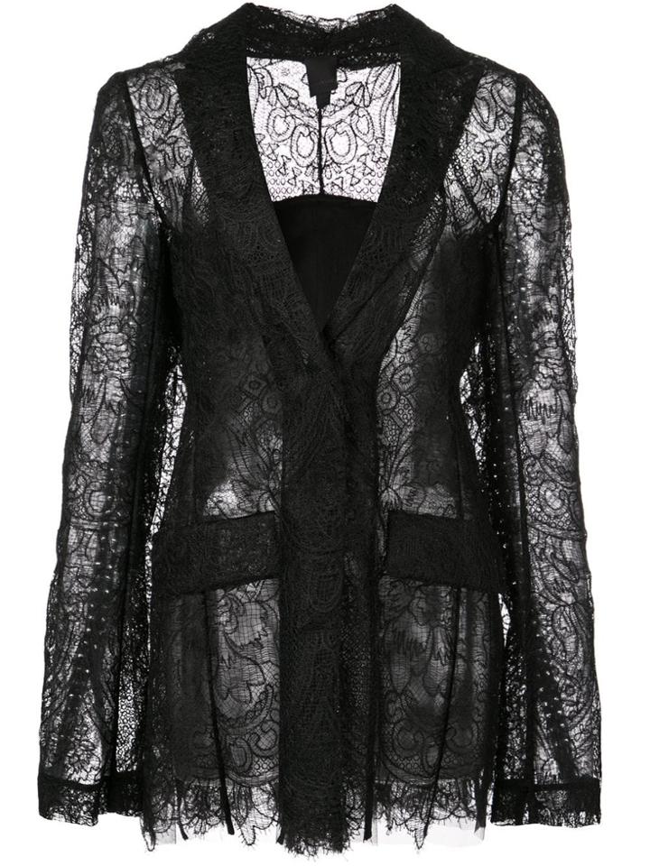Vera Wang Sheer Lace Fitted Jacket - Black