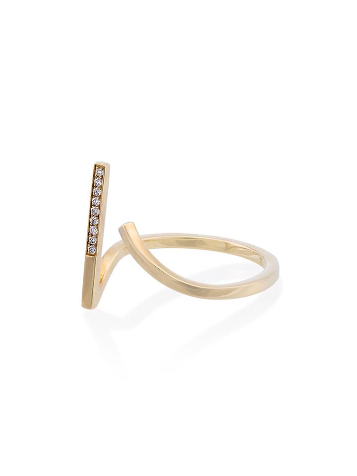 Kova Yellow Gold Open Gap Ring With White Diamonds - Metallic