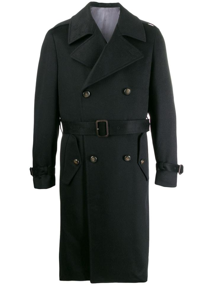 Lardini Double-breasted Belted Coat - Black