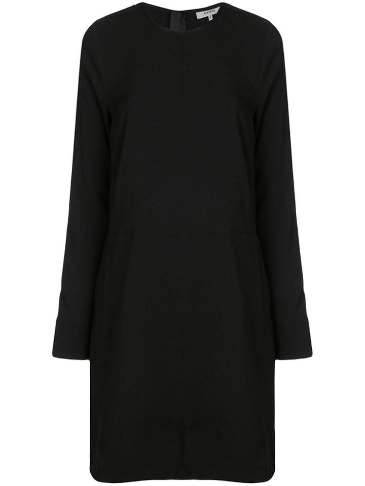 Ganni Long Sleeved Shift Dress - Black