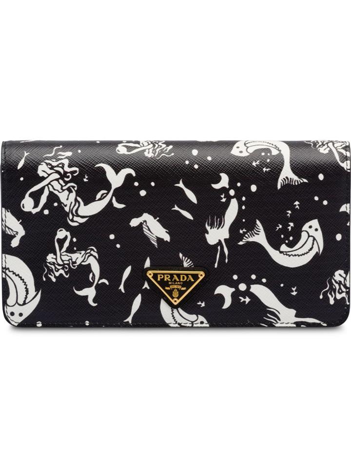 Prada Saffiano Leather Mermaid Print Mini-bag - Black