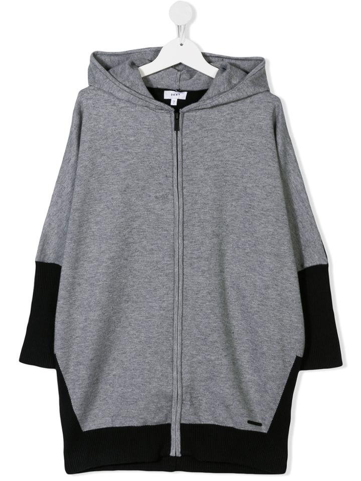 Dkny Kids Two-tone Mid-length Hoodie - Grey