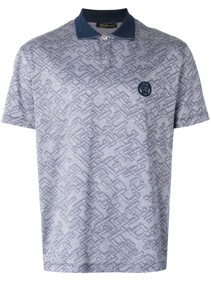 Versace Patterned Polo Shirt, Men's, Size: Small, Blue, Cotton
