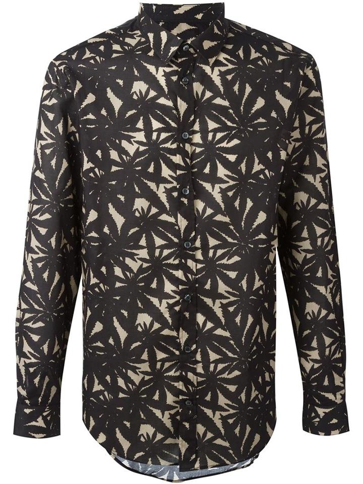 Msgm Hemp Leaf Print Shirt, Men's, Size: 39, Black, Cotton