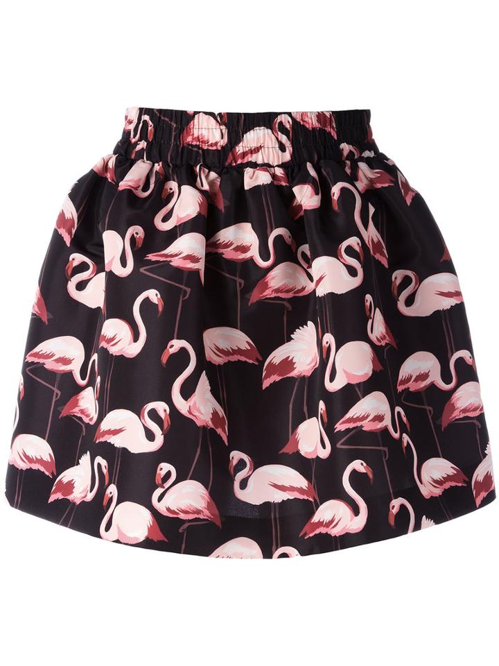 Red Valentino - Flamingo Print Skirt - Women - Polyester - 42, Women's, Black, Polyester