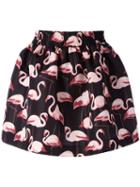 Red Valentino - Flamingo Print Skirt - Women - Polyester - 42, Women's, Black, Polyester