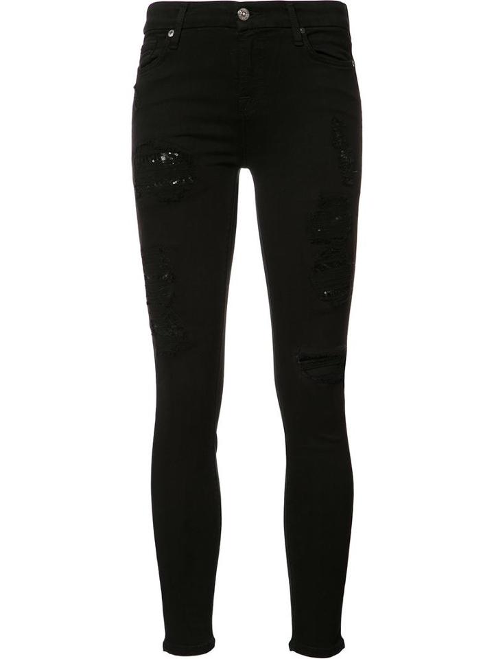 Ripped Skinny Jeans, Women's, Size: 25, Black, Cotton/modal/polyester/spandex/elastane, 7 For All Mankind