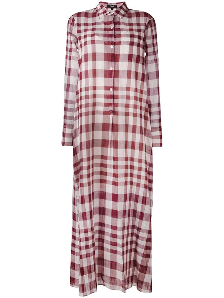 Theory Plaid Maxi Shirt Dress - Pink & Purple