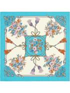 Gucci Silk Carré With Flowers And Tassels Print - Neutrals