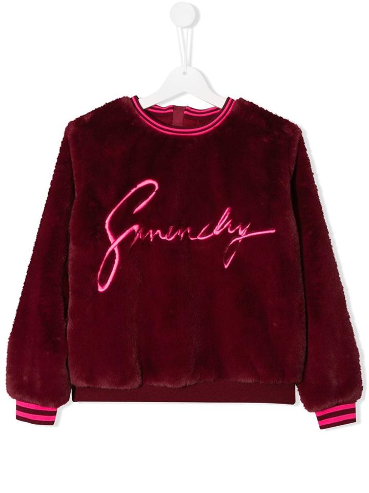 Givenchy Kids Teen Embroidered Faux Fur Sweatshirt