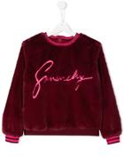 Givenchy Kids Teen Embroidered Faux Fur Sweatshirt