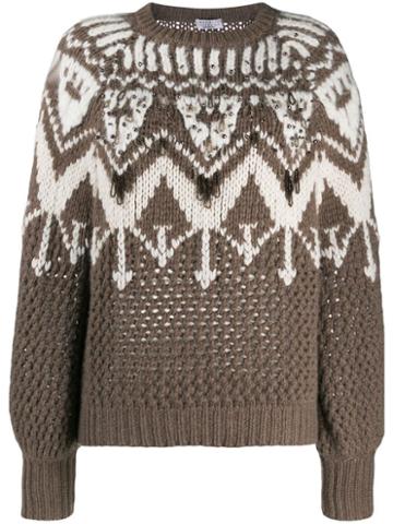 Brunello Cucinelli Embellished Chunky Knit Sweater - Brown