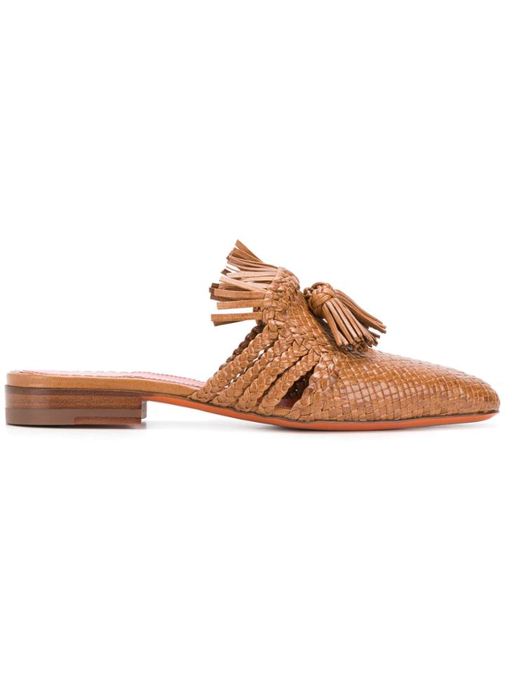 Santoni Weave Front Mules - Brown
