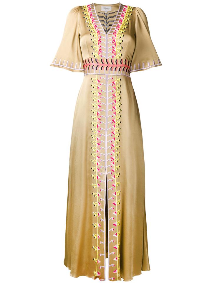 Temperley London Embroidered V-neck Short Sleeve Dress - Nude &
