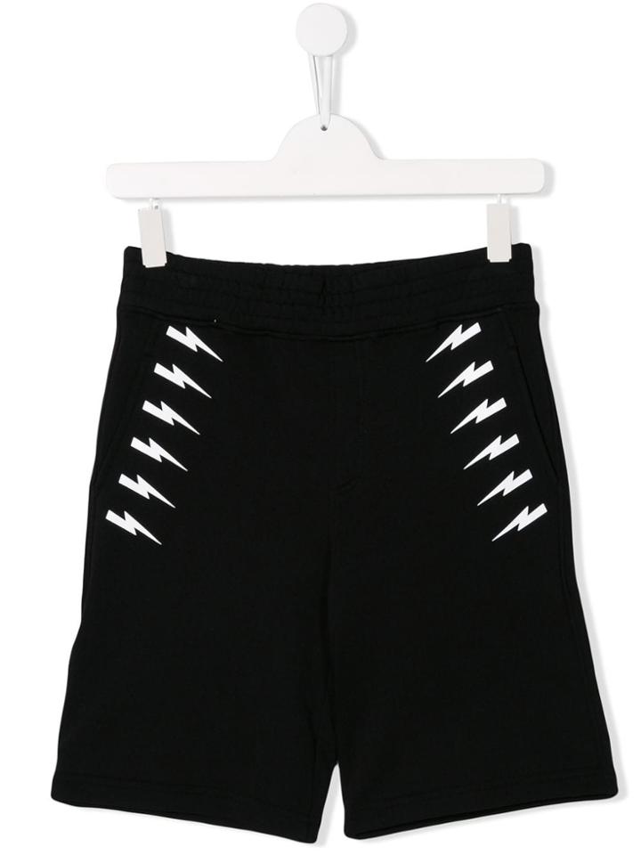 Neil Barrett Kids Teen Lightning Bolt Shorts - Black