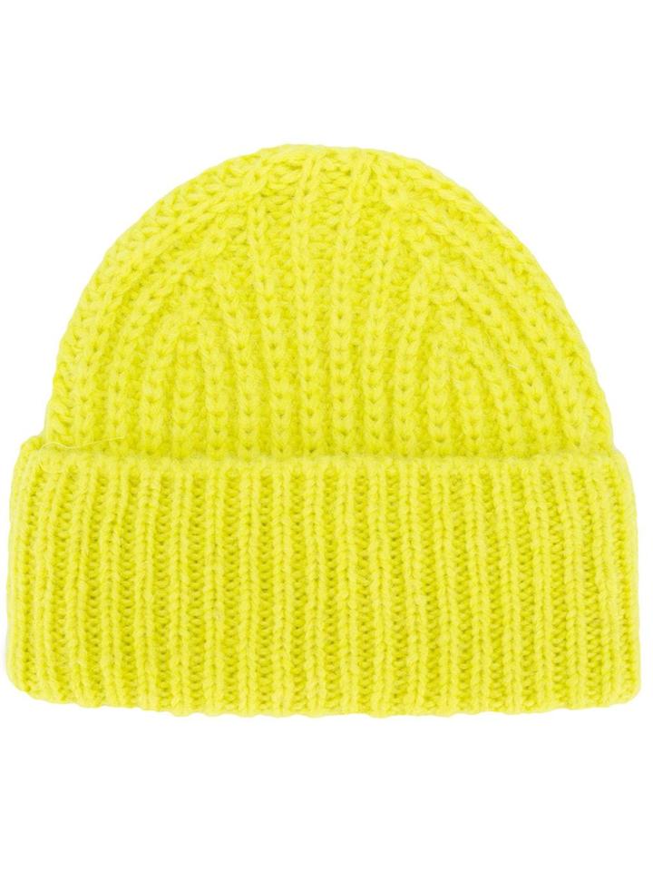 Closed Ribbed Beanie Hat - Yellow