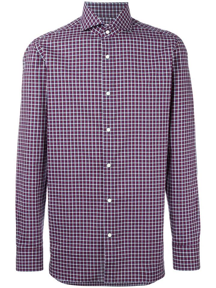 Borrelli Spread Collar Plaid Shirt, Men's, Size: 42, Red, Cotton
