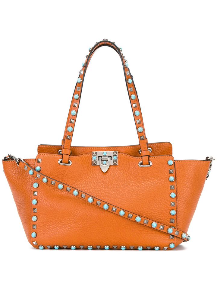 Valentino Valentino Garavani Rockstud Rolling Trapeze Tote, Women's, Yellow/orange, Calf Leather/metal/stone