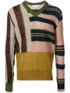 Marni Patched Stripe V-neck Sweater - Nude & Neutrals