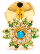 Yvonne Léon Tsavorites, Diamonds And Turquoise Flower Stud Earring