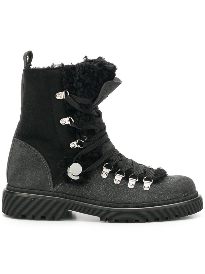 Moncler Glitter Shearling Lined Hiking Boots - Black