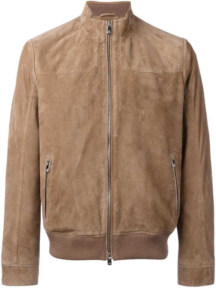 Corneliani Zipped Jacket, Men's, Size: 50, Brown, Leather/cotton/polyester