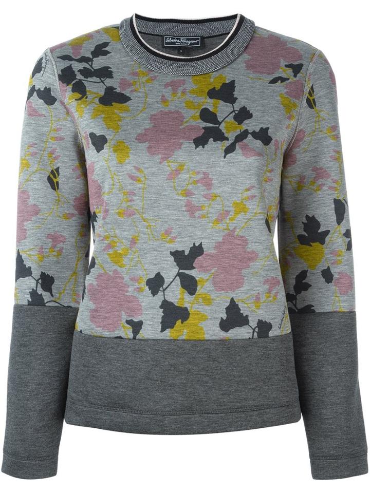 Salvatore Ferragamo Floral Print Sweatshirt, Women's, Size: Small, Grey, Viscose