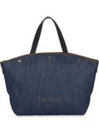 Prada Large Denim And Leather Tote Bag - Blue