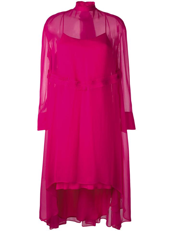 Cédric Charlier Elongated Back Sheer Dress, Women's, Size: 38, Pink/purple, Silk/polyamide/acetate