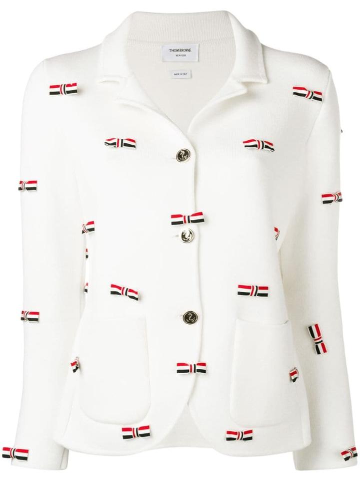 Thom Browne Bow Embroidery Merino Sport Coat - White
