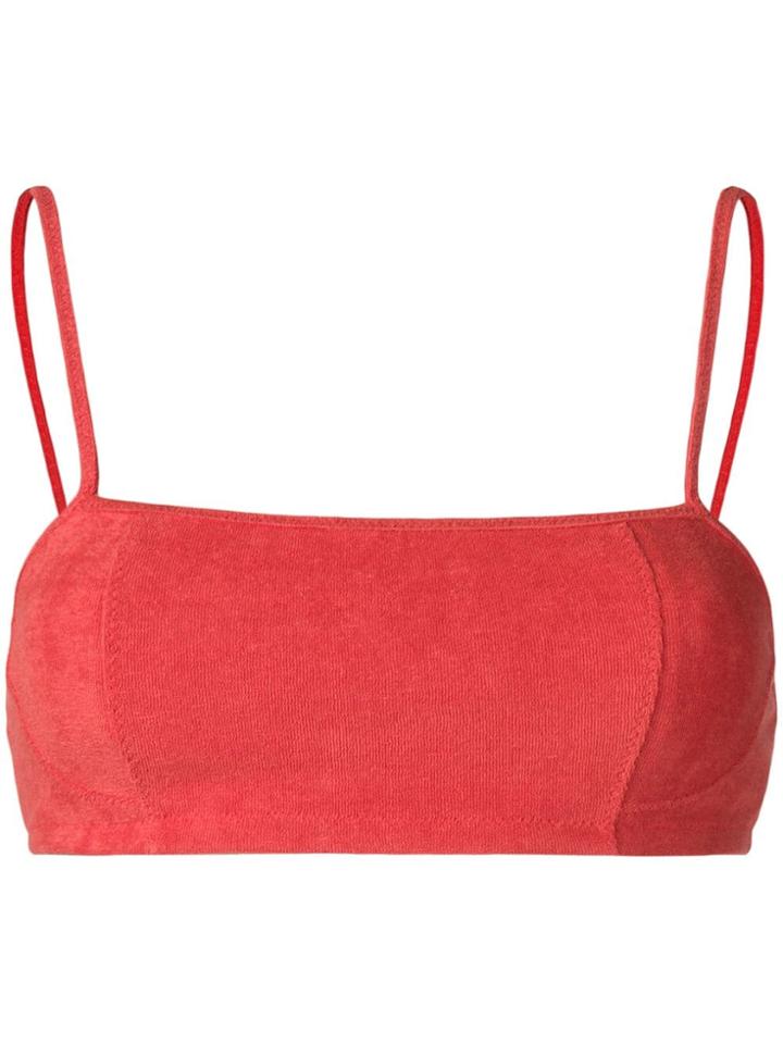 Ganni Towelled Bikini Top - Red