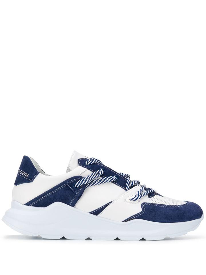 Leather Crown Striped Lace Low Top Sneakers - Blue