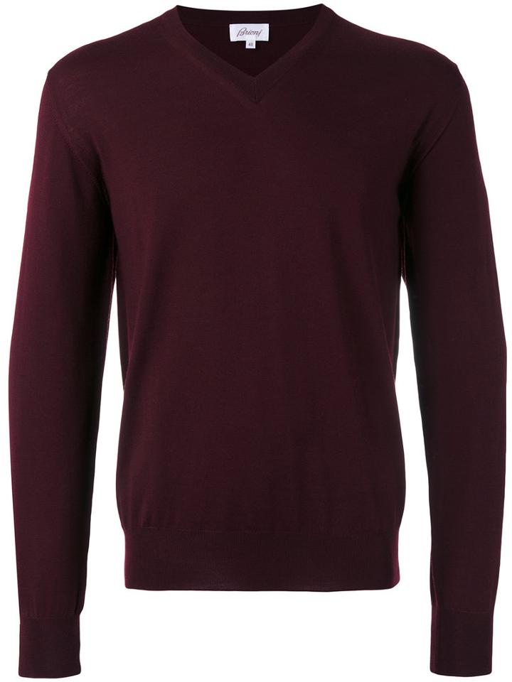 Brioni V-neck Jumper, Men's, Size: 48, Red, Wool