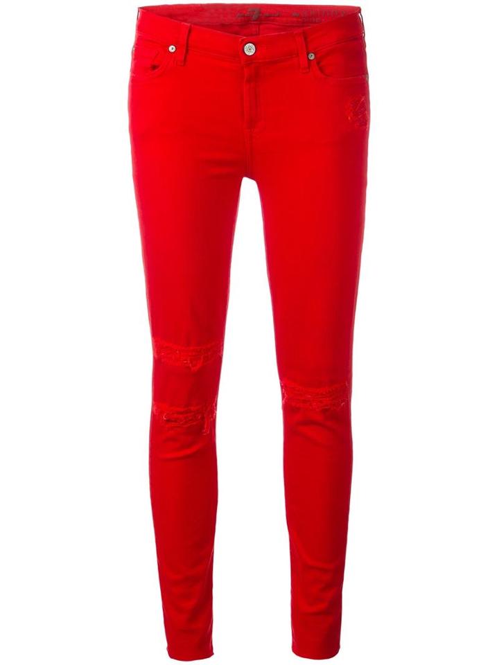 7 For All Mankind Skinny Trousers, Women's, Size: 30, Red, Cotton/polyester/spandex/elastane