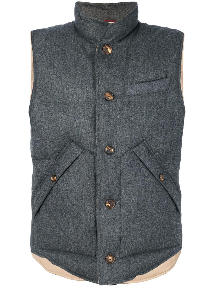 Brunello Cucinelli - Sleeveless Padded Jacket - Men - Silk/feather Down/nylon/wool - Xl, Grey, Silk/feather Down/nylon/wool
