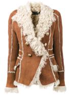 Balmain Double Breasted Shearling Jacket - Nude & Neutrals