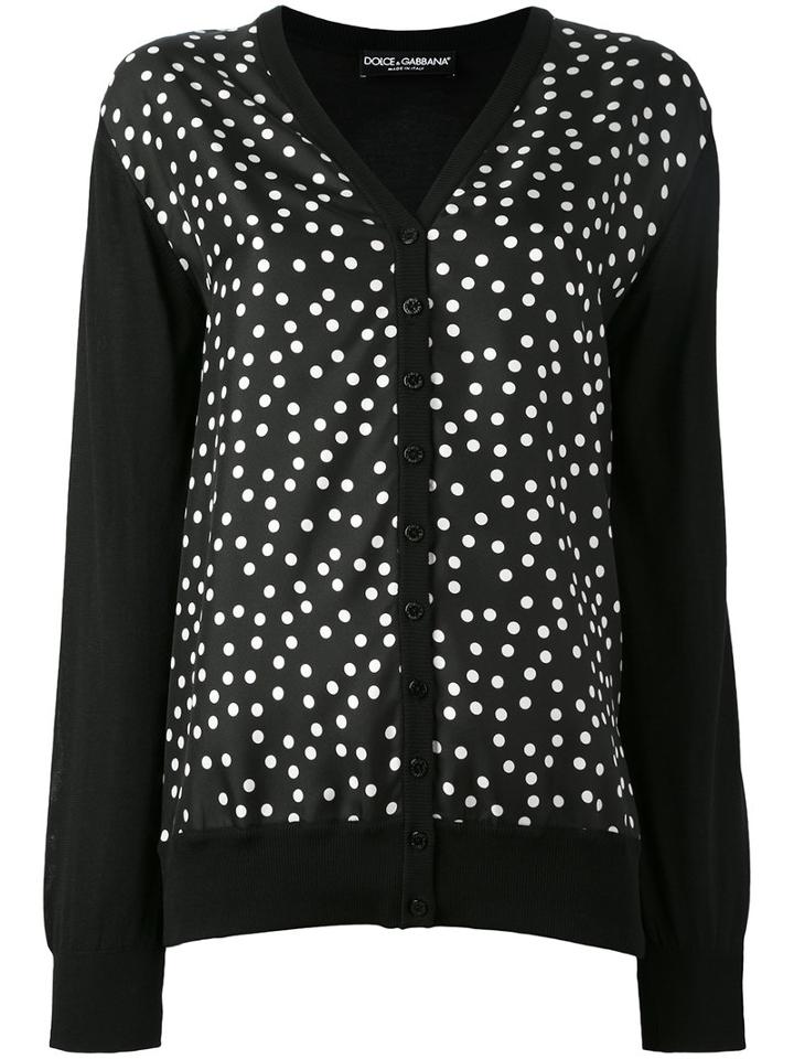 Dolce & Gabbana Polka Dot Cardigan, Women's, Size: 42, Black, Silk