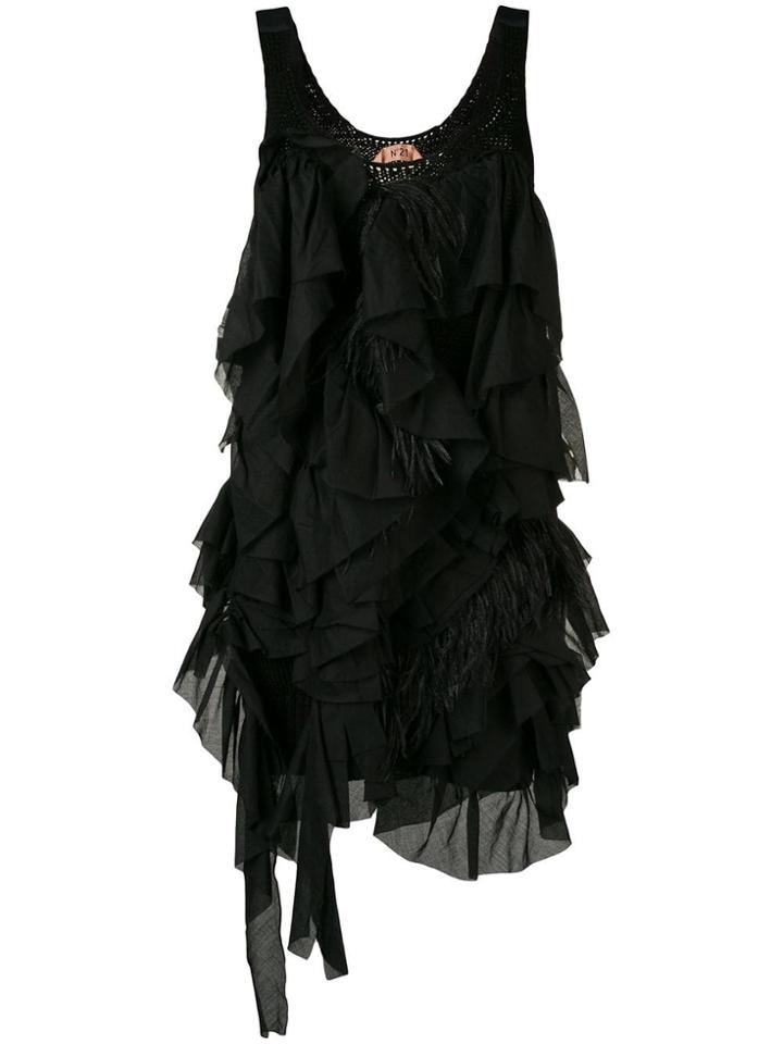 Nº21 Ruffle And Feather Trim Knit Tank Dress - Black