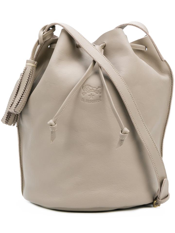 Il Bisonte Embossed Logo Bucket Bag - Grey