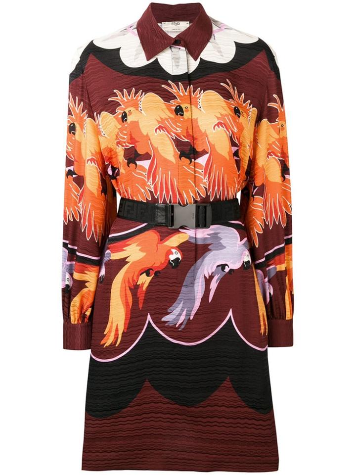 Fendi Parrot Print Shirt Dress - Red