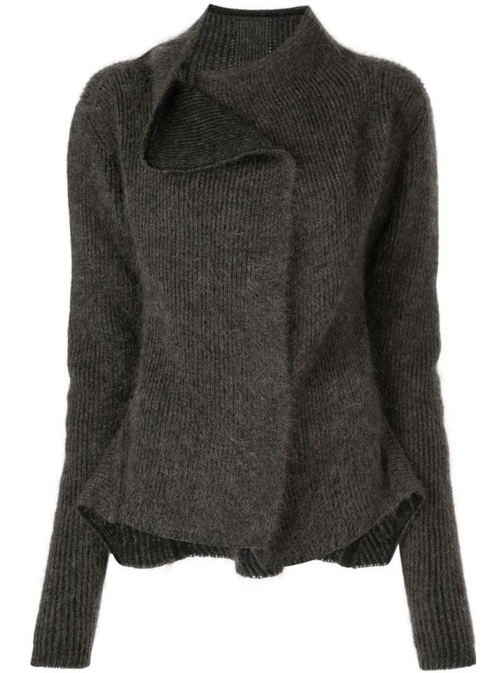 Rick Owens Off-centre Collar Cardigan - Black