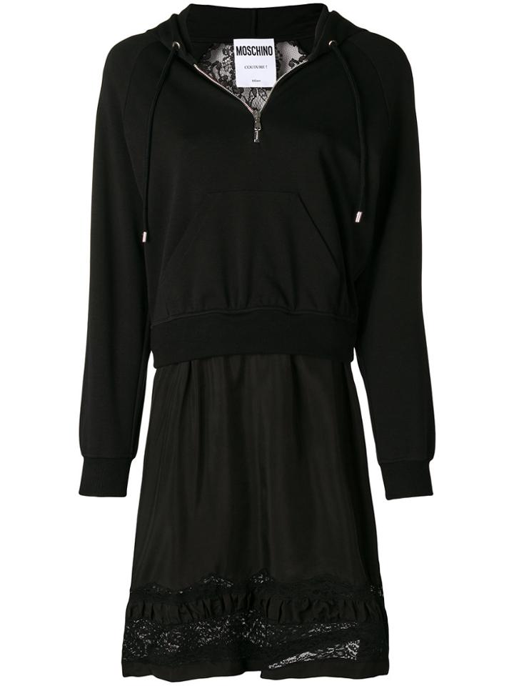 Moschino Layered Lace Hoodie Dress - Black