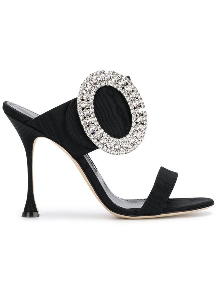 Manolo Blahnik Oversized Buckle Sandals - Black